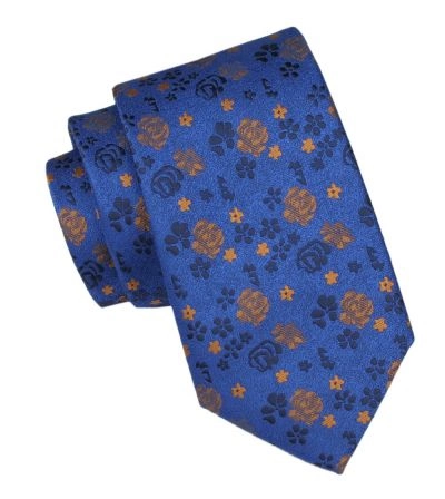 Krawat Męski - Alties - Wzór w Kwiaty, Kolor Niebieski