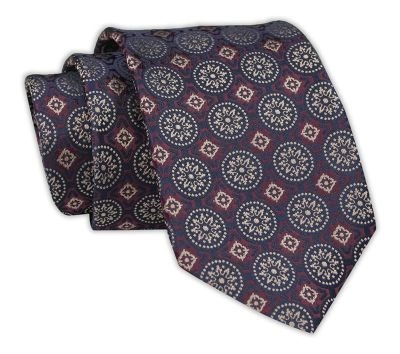 Krawat Męski, Bordowo-Granatowy, Wzór Geometryczny, Klasyczny, Szeroki 7,5 cm, Elegancki -CHATTIER