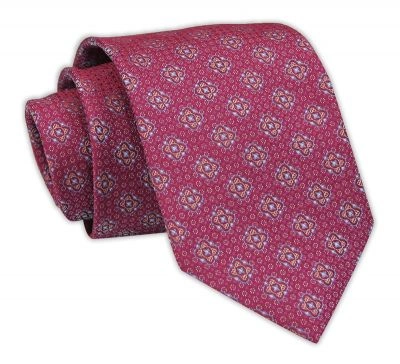 Krawat Męski, Bordowy, Wzór Geometryczny, Klasyczny, Szeroki 7,5 cm, Elegancki -CHATTIER