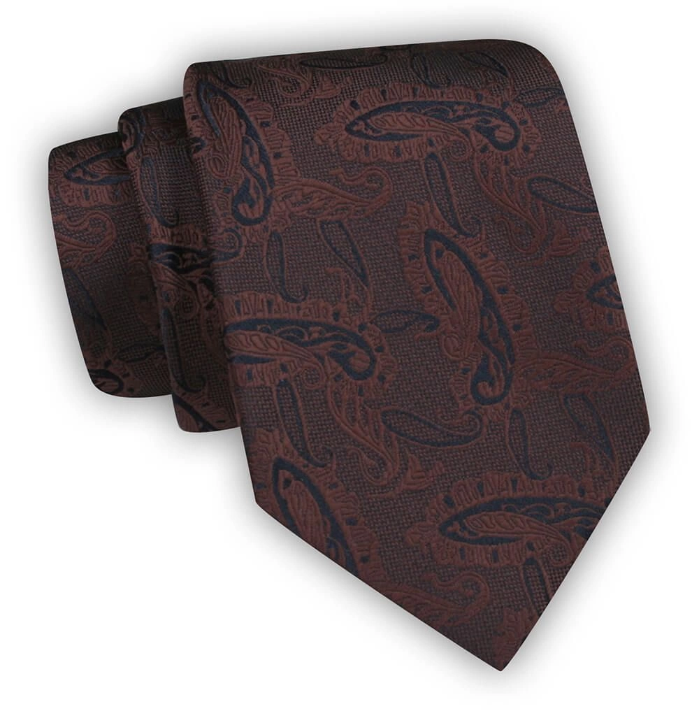 Krawat Męski, Brązowy Wzór w Kwiaty, Klasyczny, Szeroki 8 cm, Elegancki -CHATTIER