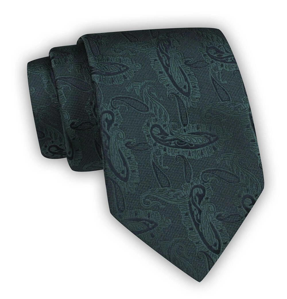 Krawat Męski, Ciemnozielony, Butelkowy Klasyczny, Szeroki 8 cm, Elegancki -CHATTIER