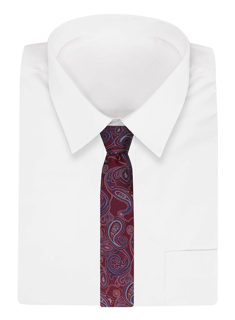 Krawat Męski, Czerwono-Niebieski, Wzór Orientalny, Klasyczny, Szeroki 7,5 cm, Elegancki -CHATTIER