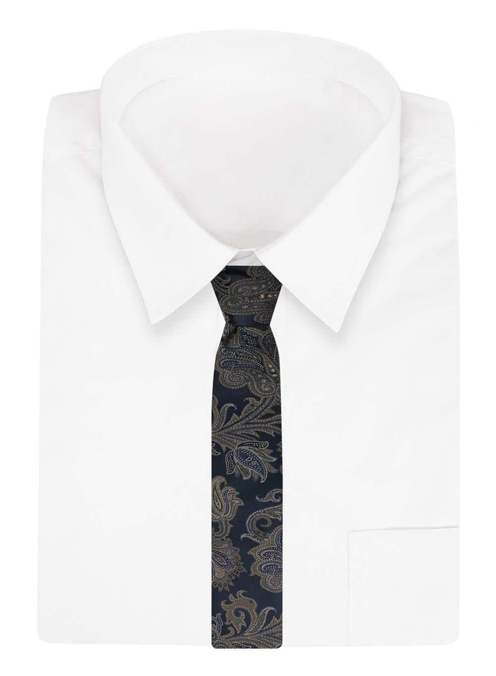 Krawat Męski, Granatowy, Kwiaty, Klasyczny, Szeroki 8 cm, Elegancki -CHATTIER