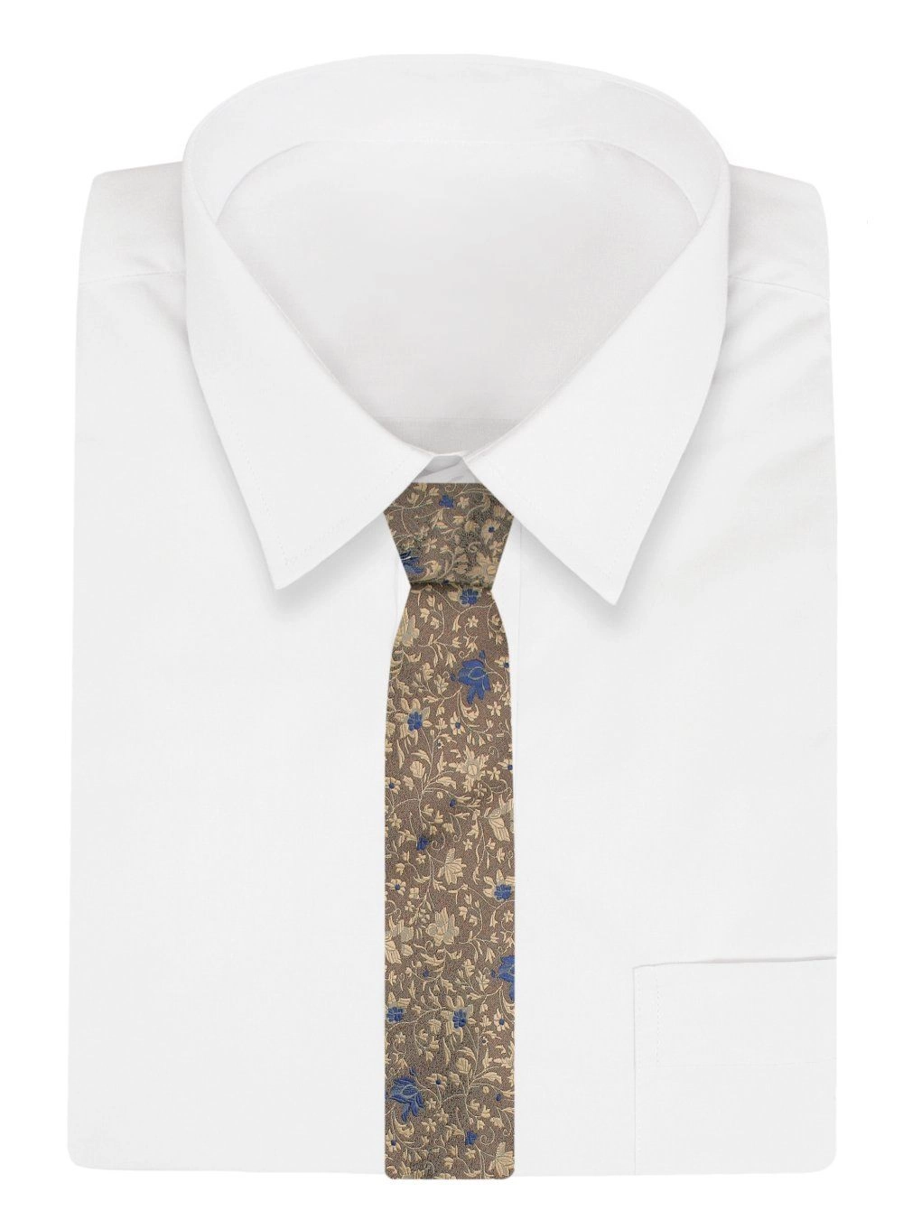 Krawat Męski, Klasyczny - ALTIES - Beżowy z Motywem Kwiatowym