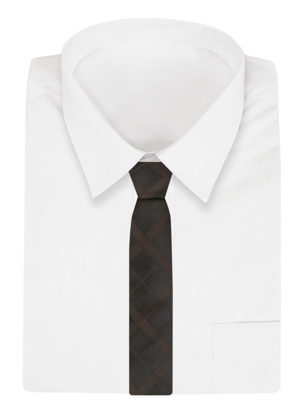 Krawat Męski, Klasyczny - ALTIES - Brązowy, Deseń w Kratę