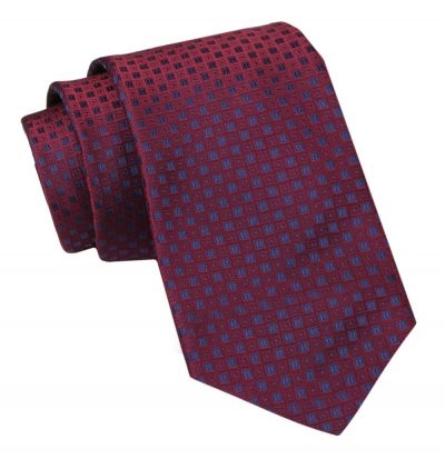 Krawat Męski, Klasyczny - ALTIES - Czerwień z Drobnym Wzorem