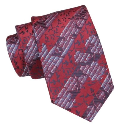 Krawat Męski, Klasyczny - ALTIES - Czerwony, Motyw Kwiatowy