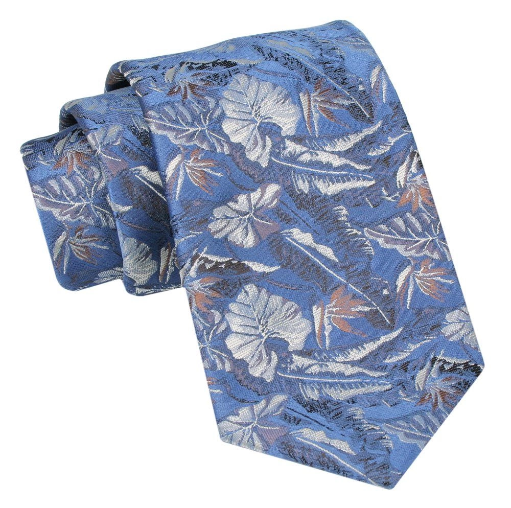 Krawat Męski, Klasyczny - ALTIES - Niebieski, Kwiaty