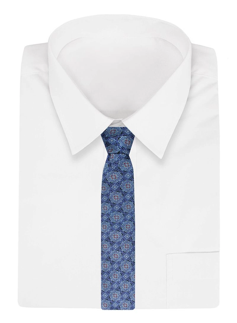 Krawat Męski, Niebieski, Błękitny, Wzór Geometryczny, Klasyczny, Szeroki 7,5 cm, Elegancki -CHATTIER