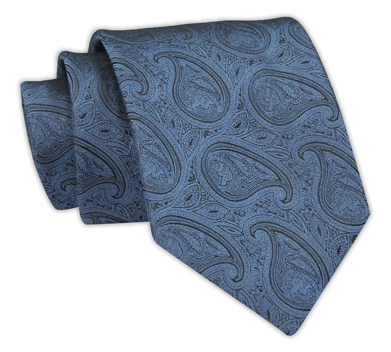 Krawat Męski, Niebieski Klasyczny w Paisley, Łezki, Szeroki 7,5 cm, Elegancki -CHATTIER