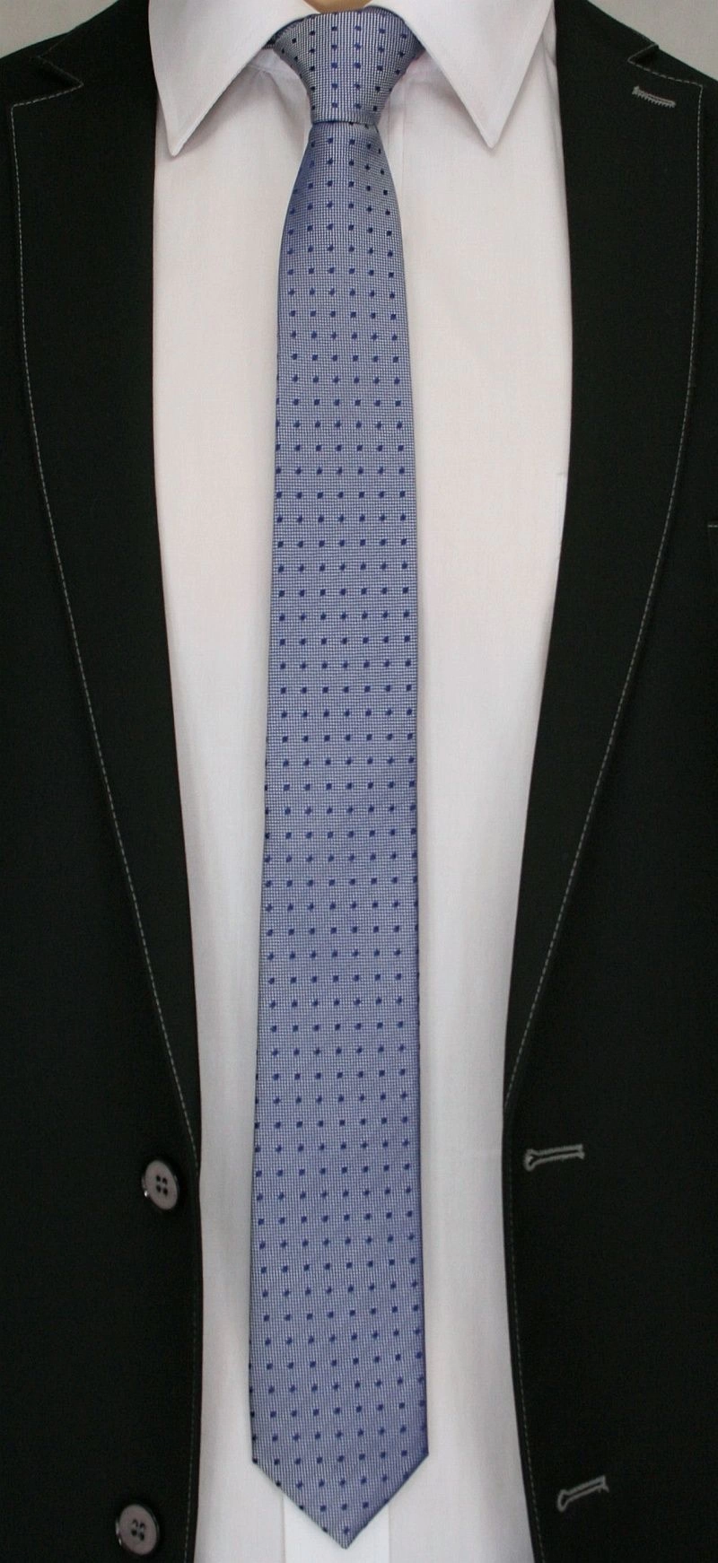 Krawat Męski, Niebiesko-Stalowy w Groszki - Angelo di Monti