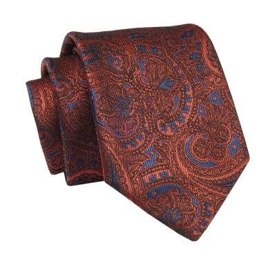 Krawat Miedziano-Granatowy, Wzór Orientalny, 7 cm, Elegancki, Klasyczny, Męski -ALTIES