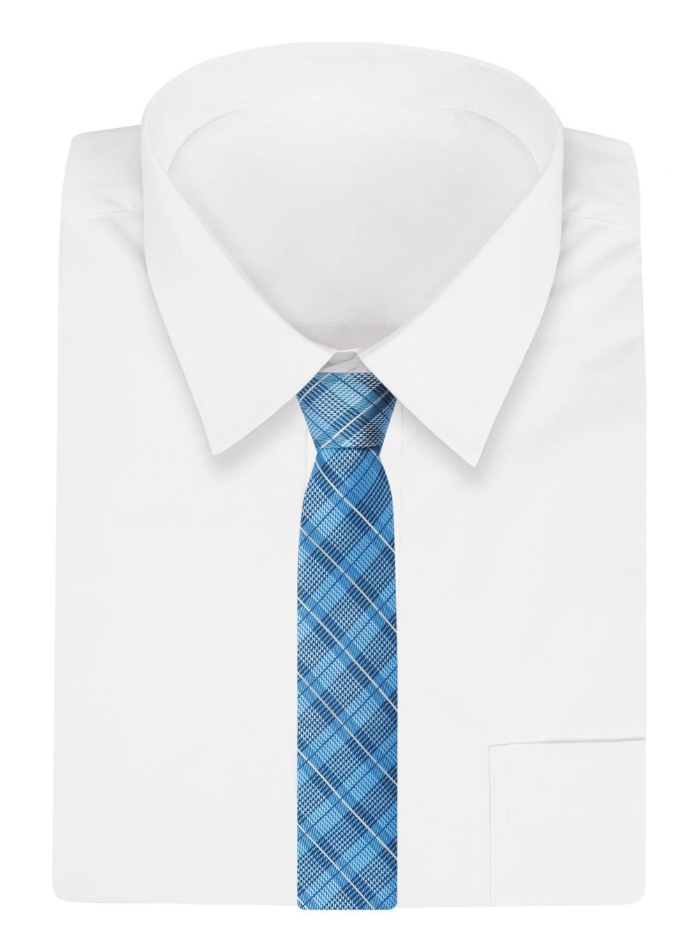 Krawat Niebieski, Błękitny w Kratkę, Elegancki, 7cm, Klasyczny, Męski -ALTIES