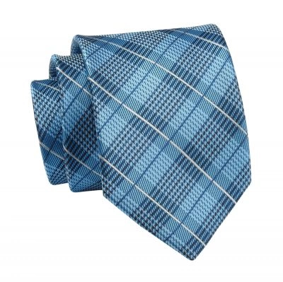 Krawat Niebieski, Błękitny w Kratkę, Elegancki, 7cm, Klasyczny, Męski -ALTIES