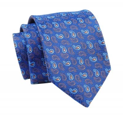 Krawat Niebieski, Paisley, Łezki, 7 cm, Elegancki, Klasyczny, Męski -ALTIES