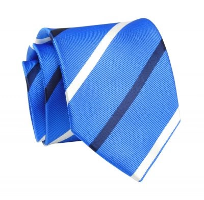 Krawat Niebieski w Granatowo-Białe Paski 7 cm, Elegancki, Klasyczny, Męski -ALTIES