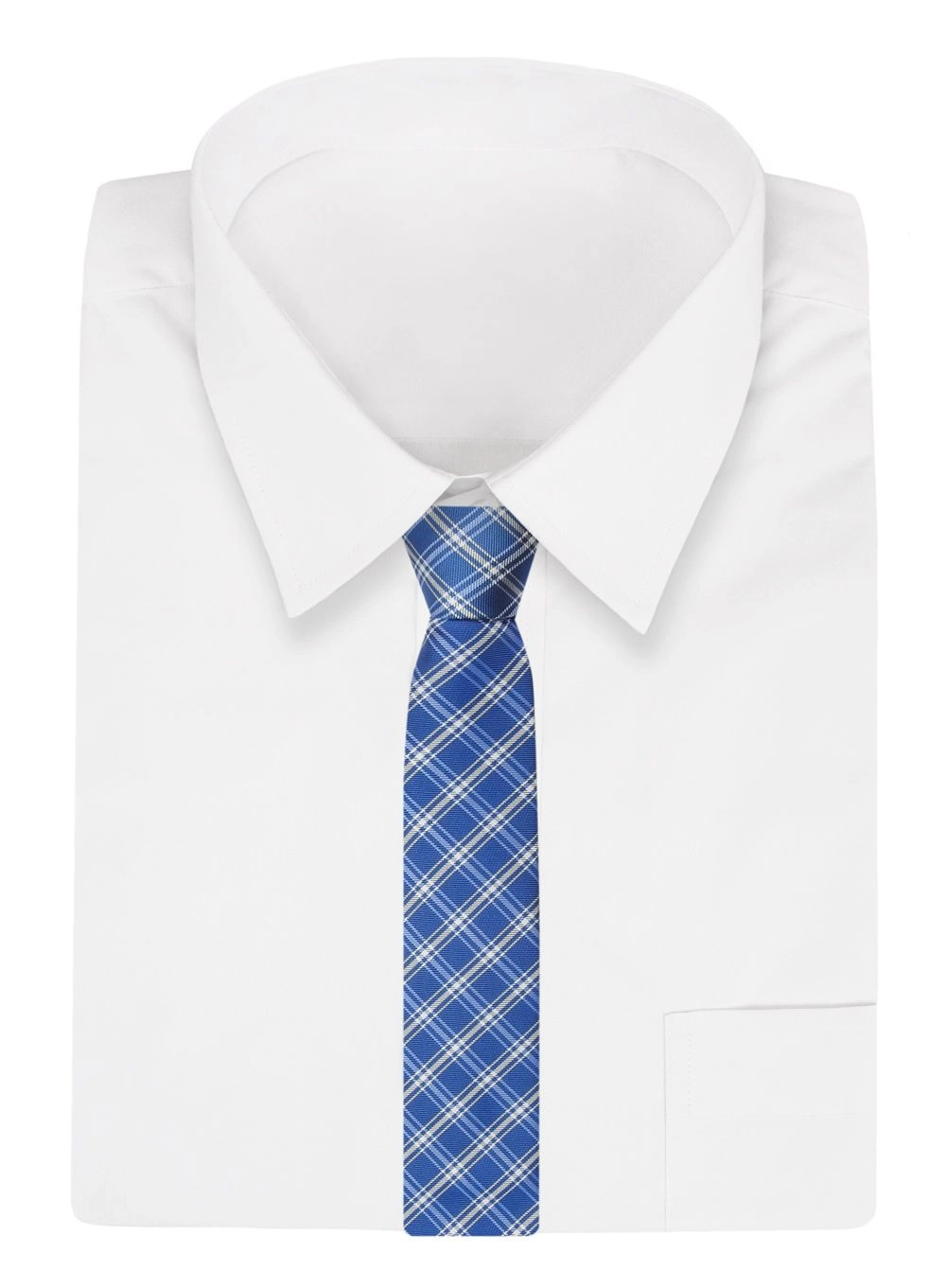 Krawat Niebieski w Kratkę, Elegancki, 7cm, Klasyczny, Męski -ALTIES
