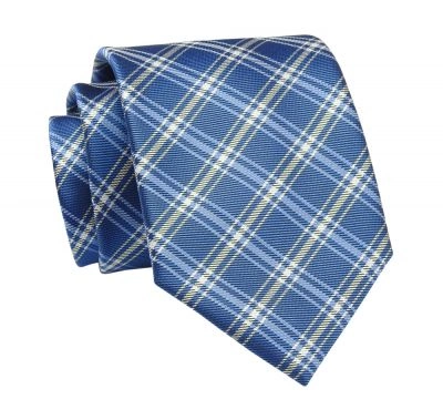 Krawat Niebieski w Kratkę, Elegancki, 7cm, Klasyczny, Męski -ALTIES