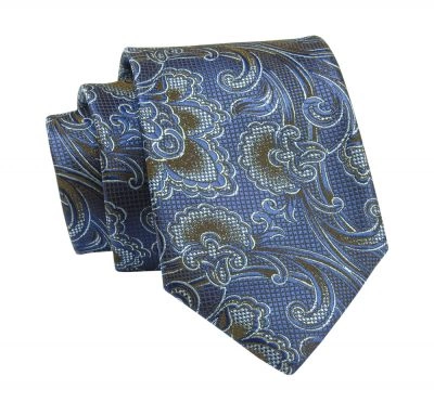 Krawat Niebieski, Wzór Orientalny, 7 cm, Elegancki, Klasyczny, Męski -ALTIES
