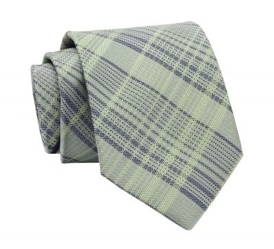 Krawat Seledynowy w Kratkę, Elegancki, 7cm, Klasyczny, Męski -ALTIES