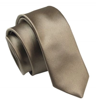 Krawat (Śledź) Męski 5 cm, Brązowy, Wąski, Gładki -ALTIES
