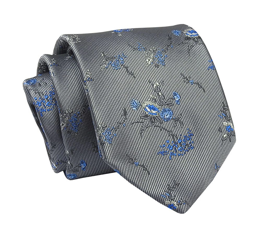 Krawat Szary w Kwiatki, 7 cm, Elegancki, Klasyczny, Męski -ALTIES