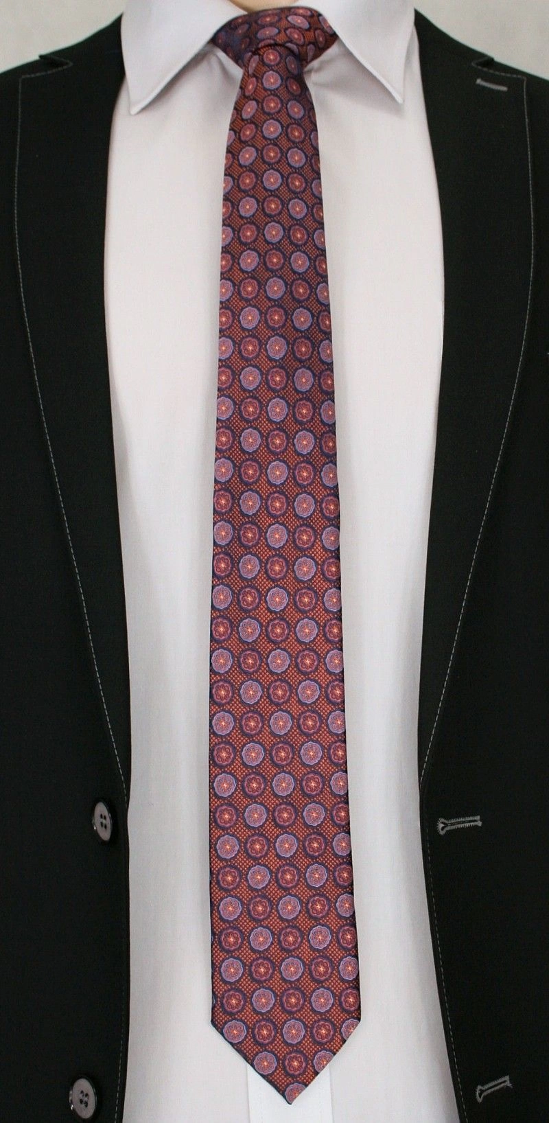 Męski Krawat w Grochy, Kwiatki - 6,7 cm, Chattier, Zgaszony Pomarańcz