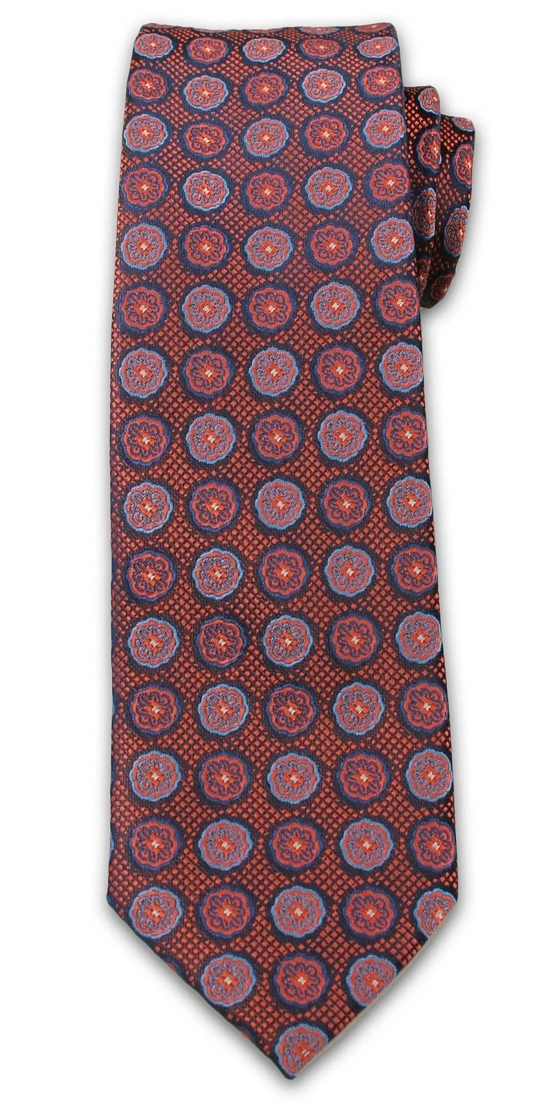 Męski Krawat w Grochy, Kwiatki - 6,7 cm, Chattier, Zgaszony Pomarańcz