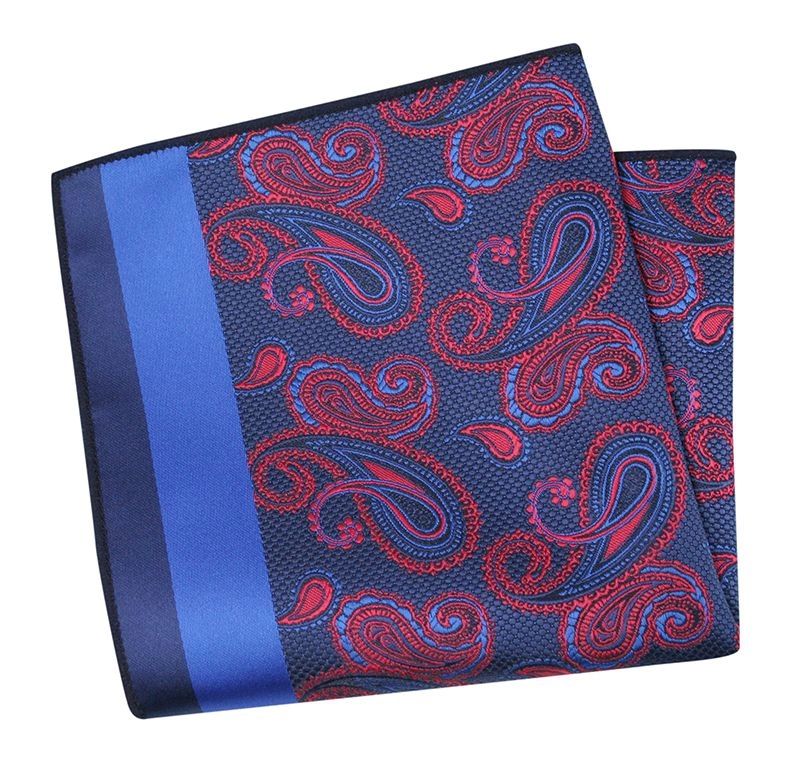 Krawat z Taką Samą Poszetką, Komplet, Niebiesko-Czerwony Wzór Paisley, 7.5 cm -Stefano Corvali