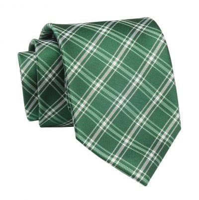 Krawat Zielony, Butelkowy w Kratkę, Elegancki, 7cm, Klasyczny, Męski -ALTIES