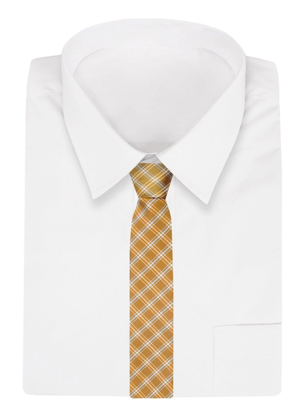 Krawat Żółty w Kratkę, Elegancki, 7cm, Klasyczny, Męski -ALTIES