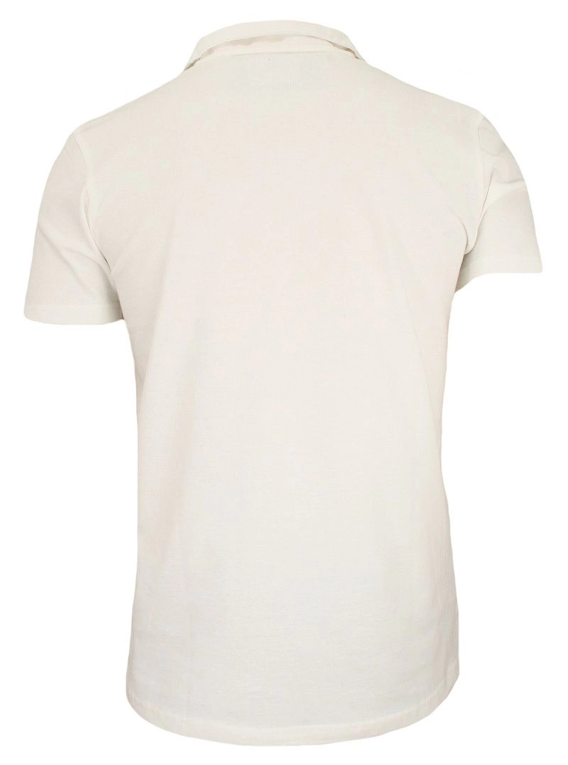Kremowa Koszulka na Stójce z Zamkiem -100% BAWEŁNA- Chiao, Męska, Krótki Rękaw, Beżowa