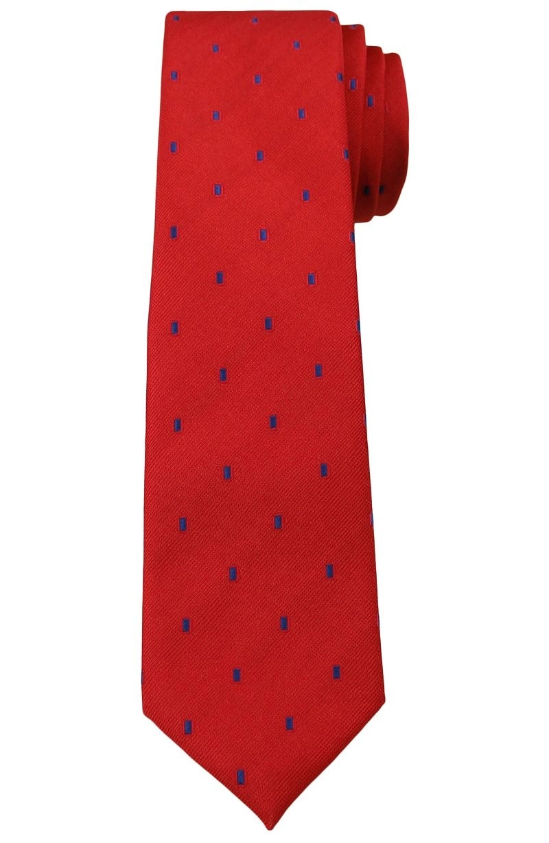 Krwisto -Czerwony Elegancki Krawat -Angelo di Monti- 6 cm, Męski, Niebieskie Kwadraciki