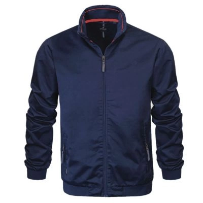 Lekka Bawełniana Wiatrówka, Przejściowa Kurtka Męska - Pako Jeans - Granatowa