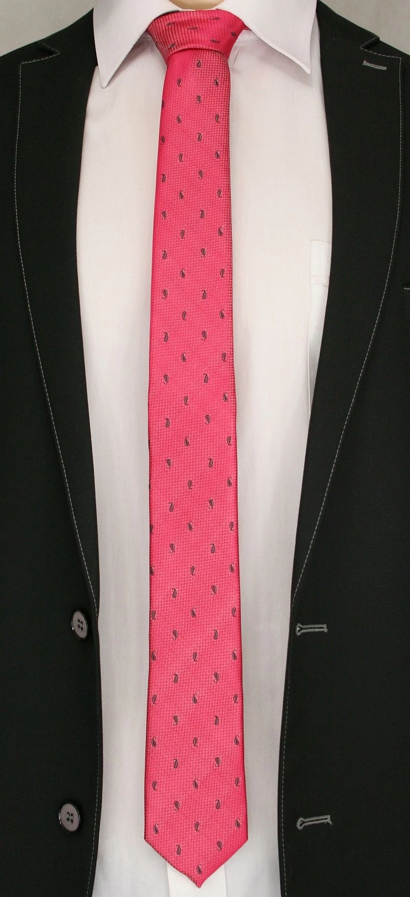 Malinowy Elegancki Krawat -Angelo di Monti- 6 cm, Męski,Czerwony, Wzór Paisley