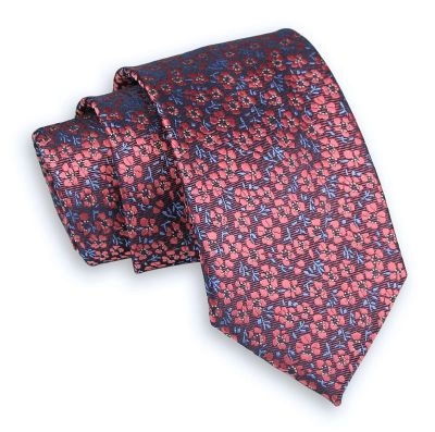 Malinowy Męski Krawat -Chattier- 7,5cm, Klasyczny, Szeroki, Elegancki, w Kwiatki