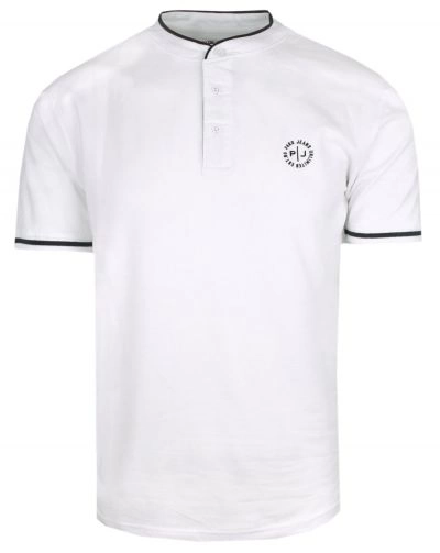Męska Koszulka (T-Shirt) na Guziki - Pako Jeans - Biała