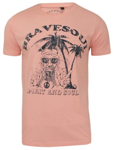 Męska, Różowa Koszulka (T-shirt) - Brave Soul - Hipis pod Palmą