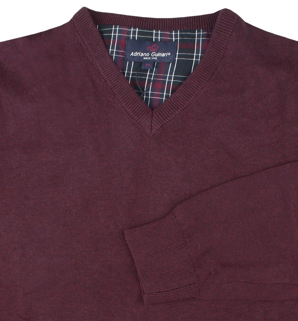Męski, Bawełniany Sweter w Serek (V-neck) - Adriano Guinari - Bordo, Melanż