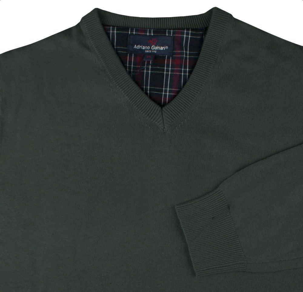Męski, Bawełniany Sweter w Serek (V-neck) - Adriano Guinari - Ciemna Zieleń