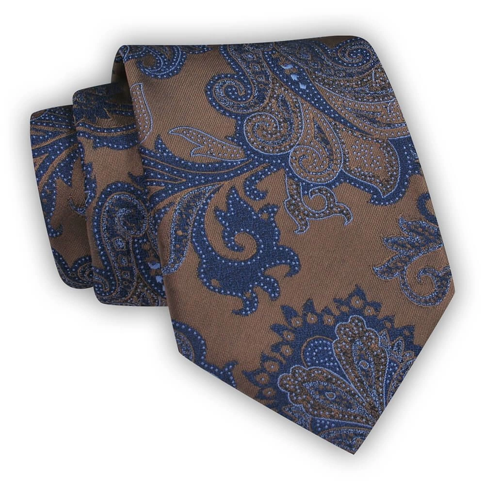Męski, Brązowy Krawat, w Kwiaty, Klasyczny, Szeroki 8 cm, Elegancki -CHATTIER