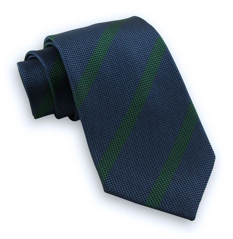 Męski Granatowy Szeroki Krawat -Chattier- 8cm, Klasyczny, w Grube Zielone, Butelkowe Paski