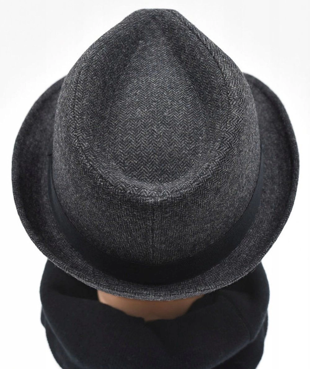 Męski Kapelusz z Wełną, Jesień-Zima, Trilby -Pako Jeans- Grafit, Jodełka