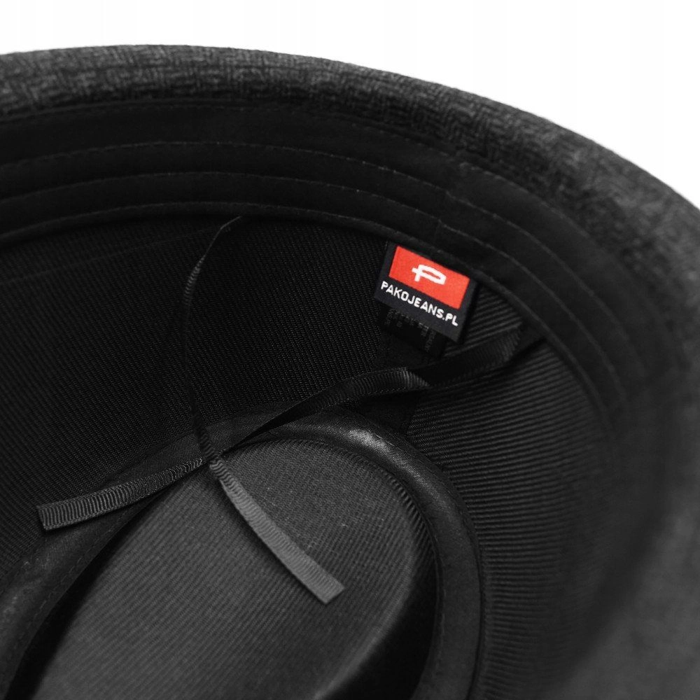 Męski Kapelusz z Wełną, Jesień-Zima, Trilby -Pako Jeans- Grafit, Jodełka