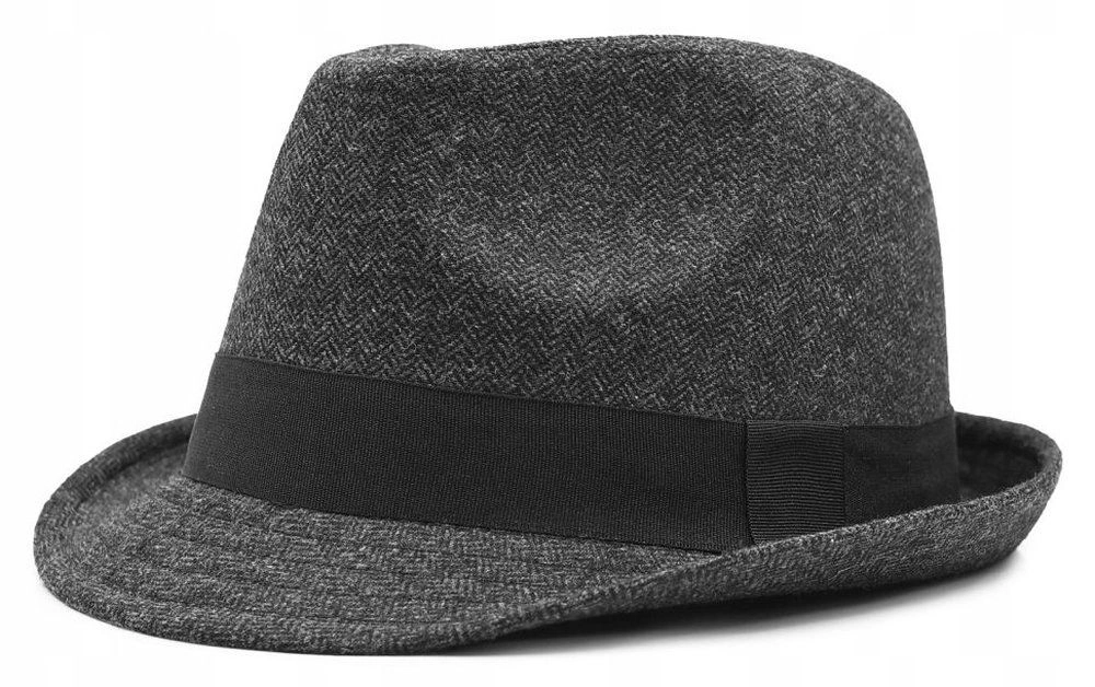 Męski Kapelusz z Wełną, Jesień-Zima, Trilby -Pako Jeans- Grafit, Jodełka