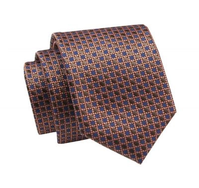 Męski Krawat - 6cm - Angelo di Monti - Drobny Wzór Beżowobrązowy