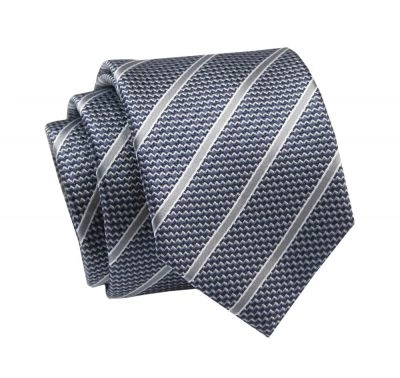 Męski Krawat - 6cm - Angelo di Monti - Srebrny w Prążek