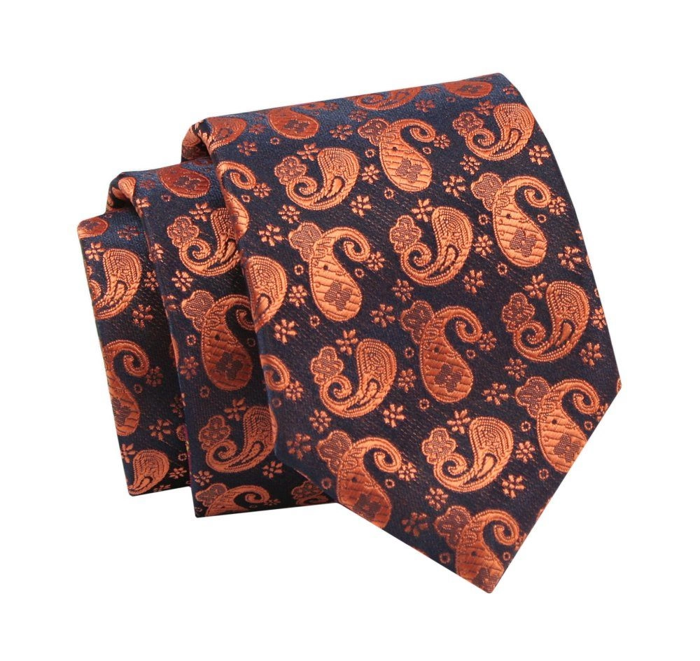 Męski Krawat - 6cm - Angelo di Monti - Pomarańczowe Wzory Paisley