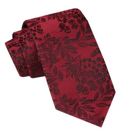 Męski Krawat - Alties - Czerwony z Motywem Kwiatowym