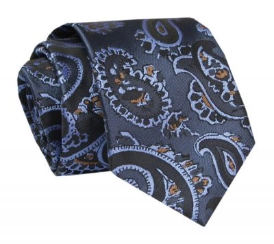 Męski Krawat - ALTIES - Klasyczny - Granatowy w Niebieski Wzór Paisley